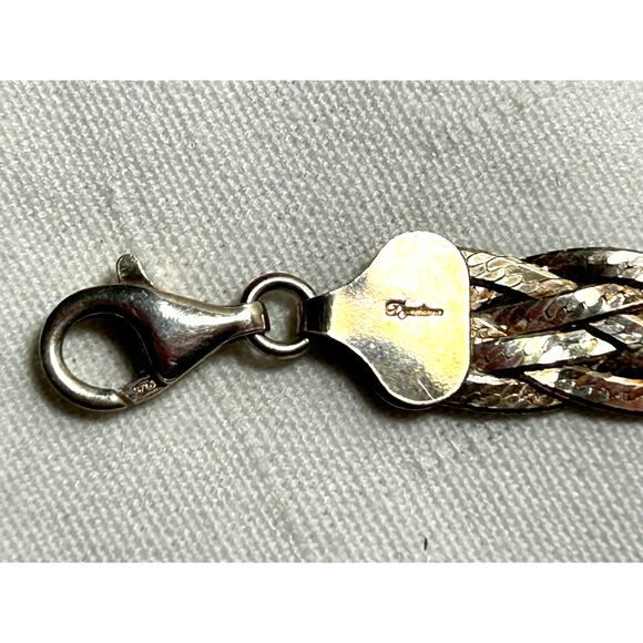 925 Tritone Braided Herringbone Bracelet 7 3/4” Vintage - Picture 6 of 10